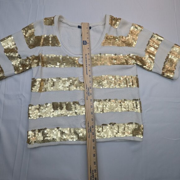Boston Proper Sequin Striped Sweater Golden Size Medium - Picture 4 of 9